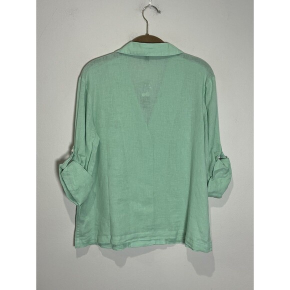 J Crew Camp Collar Shirt Women's 4 Green Linen Blend Button Up Beach Resort - Picture 2 of 7